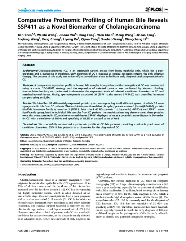 (PDF) Comparative Proteomic Profiling of Human Bile Reveals SSP411 as a ...