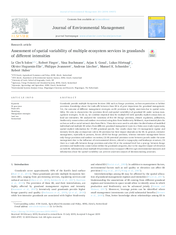 (PDF) Assessment of spatial variability of multiple ecosystem services ...