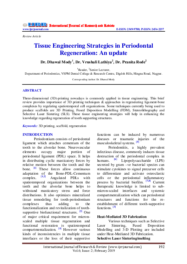 (PDF) Tissue Engineering Strategies in Periodontal Regeneration: An update