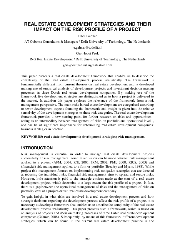 (PDF) REAL ESTATE DEVELOPMENT STRATEGIES AND THEIR IMPACT ON THE RISK ...
