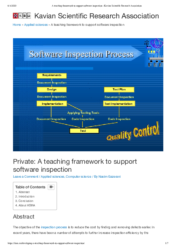 (PDF) A teaching framework to support software inspection - Kavian ...