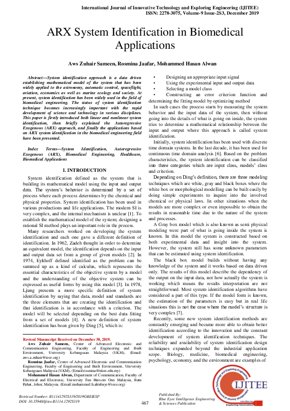(PDF) ARX System Identification in Biomedical Applications