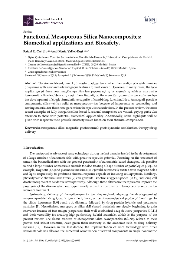 (PDF) Functional Mesoporous Silica Nanocomposites: Biomedical ...