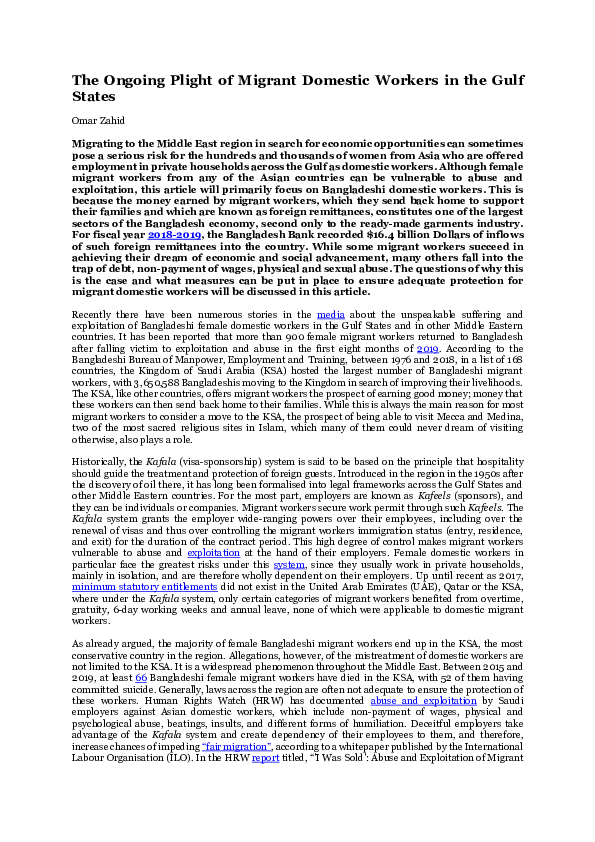 (PDF) The Ongoing Plight of Migrant Domestic Workers in the Gulf States