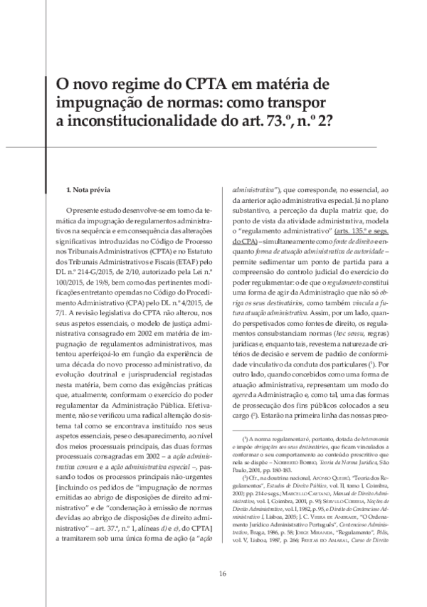 Pdf O Novo Regime Do Cpta Em Matéria De Impugnação De Normas Como