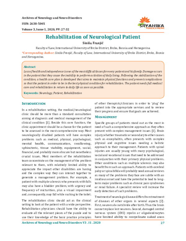 (PDF) Rehabilitation of Neurological Patient