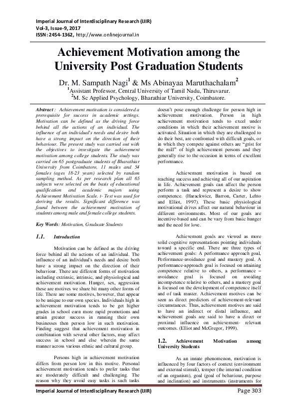 (PDF) . ACHIEVEMENT MOTIVATION AMONG THE UNIVERSITY POST GRADUATION ...