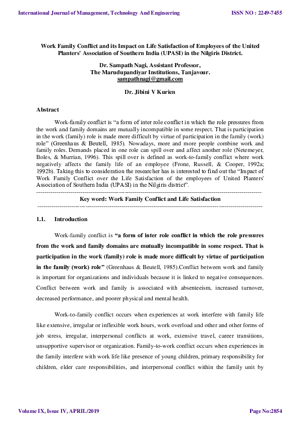 (PDF) Work Family Conflict and its Impact on Life Satisfaction of ...