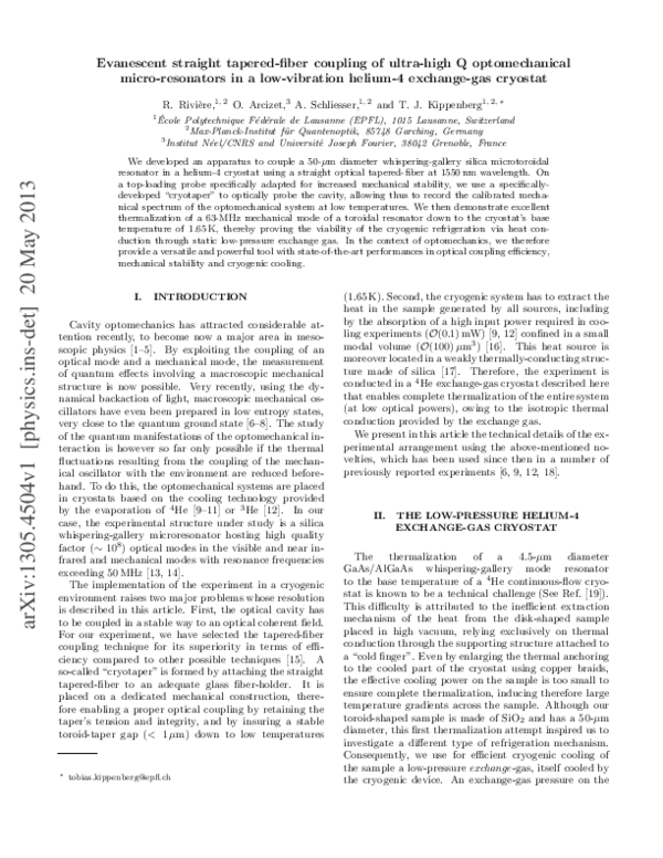 (PDF) Evanescent straight taperedfiber coupling of ultrahigh Q