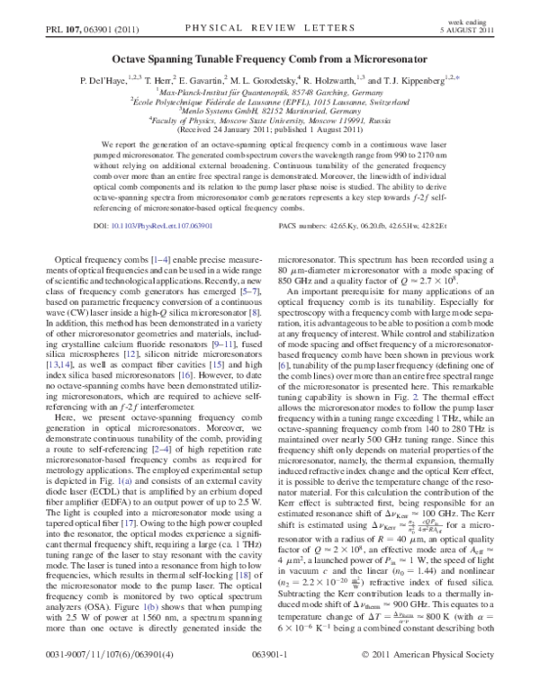 (PDF) Octave Spanning Tunable Frequency Comb from a Microresonator