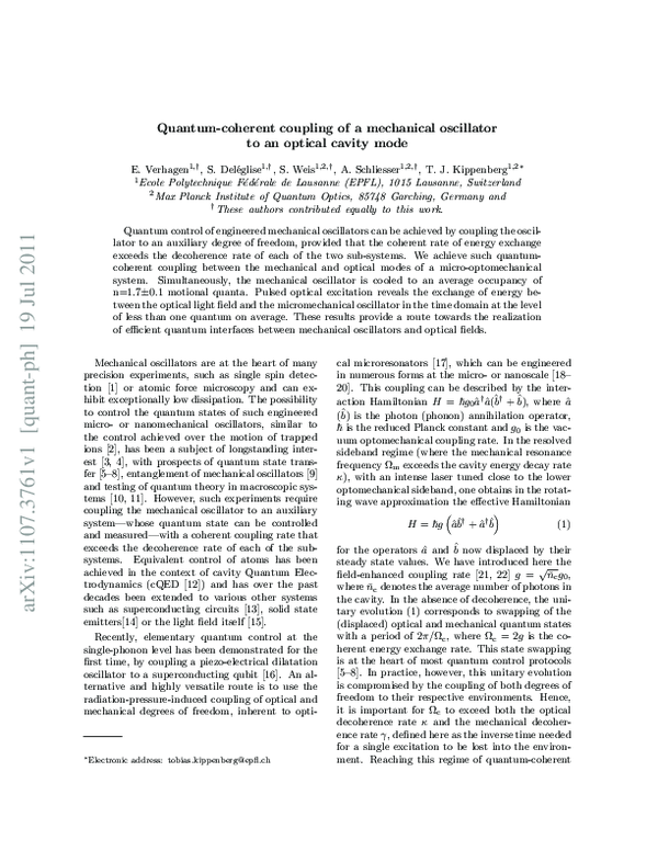 (PDF) Quantum-coherent coupling of a mechanical oscillator to an ...