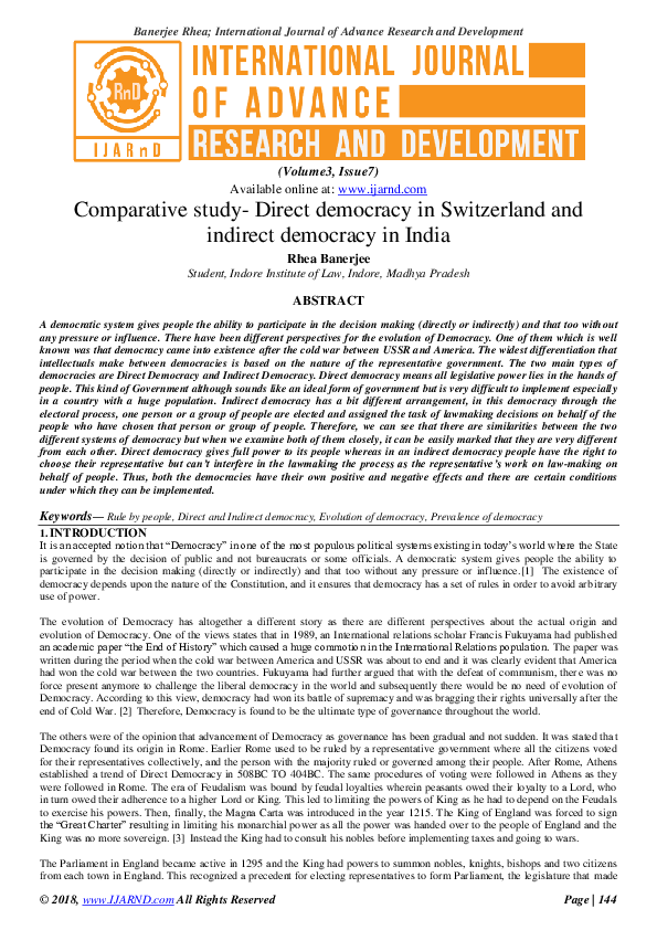 (PDF) Comparative study-Direct democracy in Switzerland and indirect ...