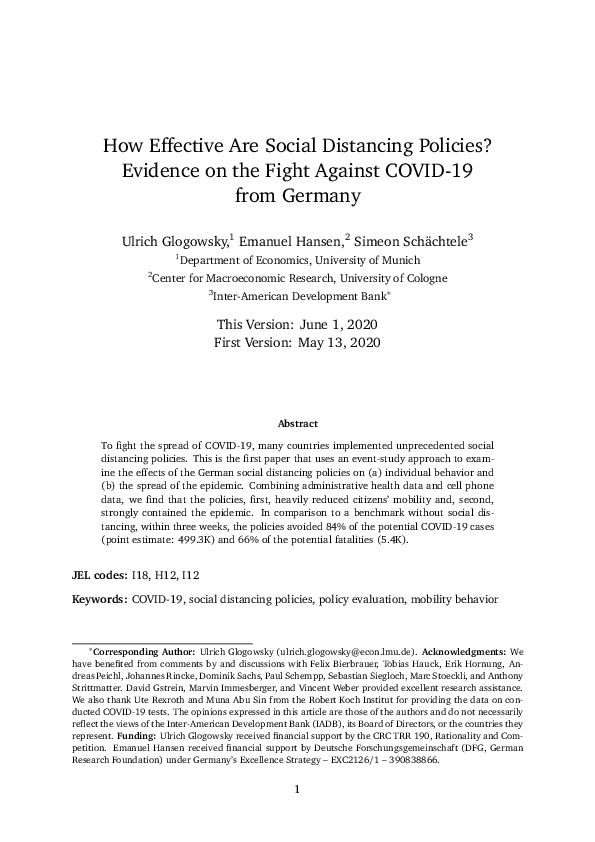 (PDF) How Effective Are Social Distancing Policies? Evidence on the ...