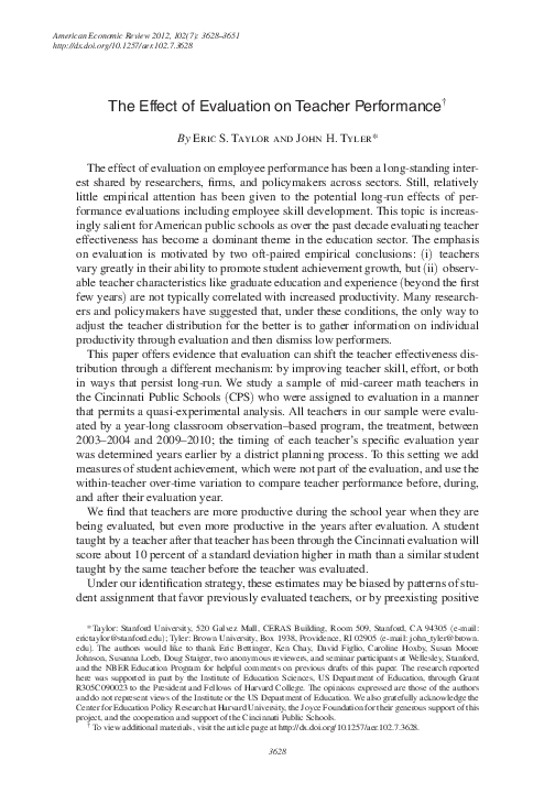 (PDF) The Effect of Evaluation on Teacher Performance