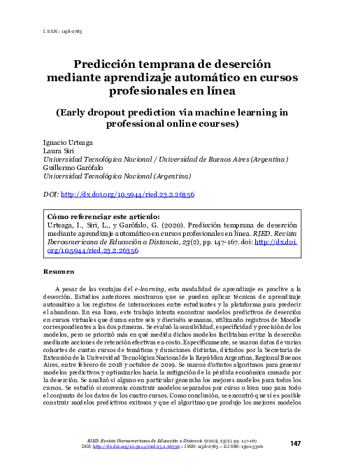 (PDF) Early dropout prediction via machine learning in professional ...