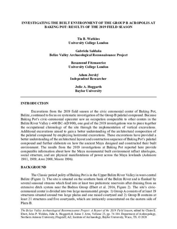 Investigating the Built Environment Of The Group B Acropolis At Baking Pot: Results Of The 2019 Field Season