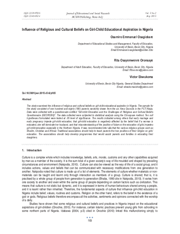 (PDF) Influence of Religious and Cultural Beliefs on Girl-Child ...