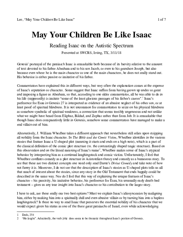 (PDF) May Your Children Be Like Isaac: Reading Isaac on the Autistic ...
