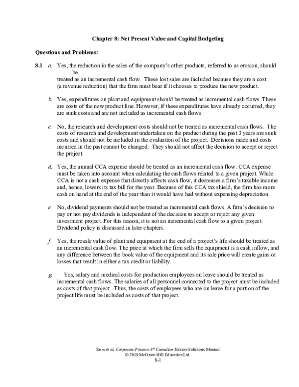 (DOC) Chapter 8: Net Present Value and Capital Budgeting Questions and ...