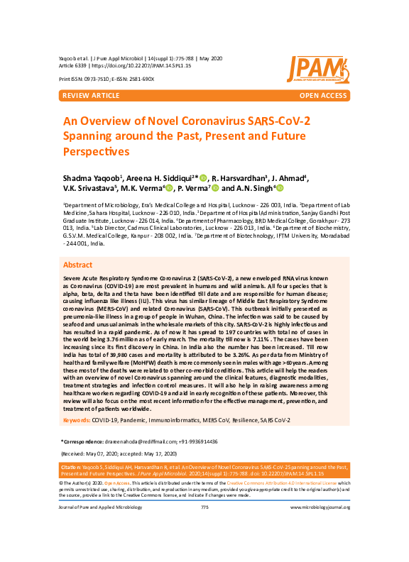 (PDF) Overview of Novel Coronavirus SARS Cov 2 Spanning around the Past ...