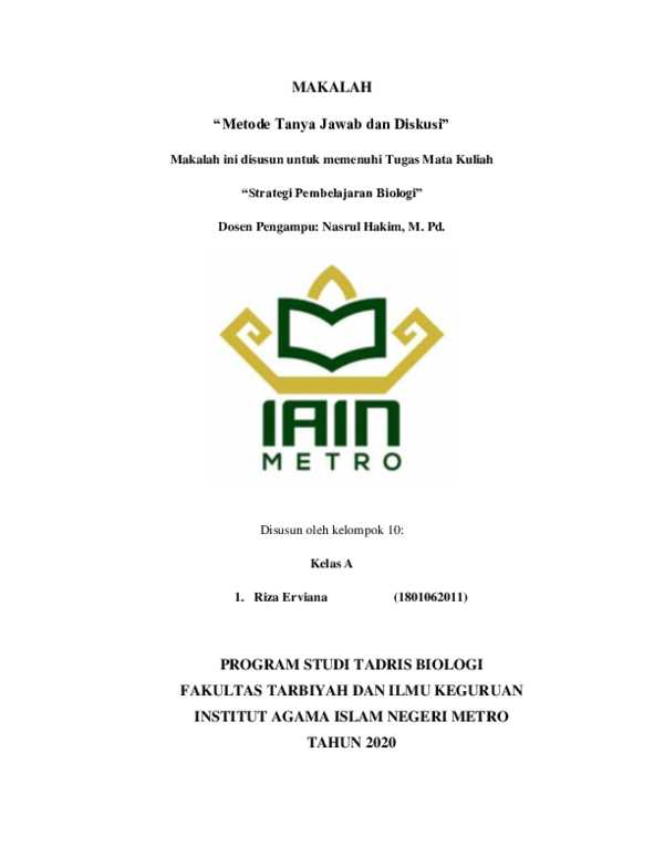 Makalah Metode Tanya Jawab Pdf Hitungan Soal