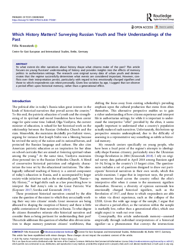 (PDF) Which History Matters? Surveying Russian Youth and Their ...