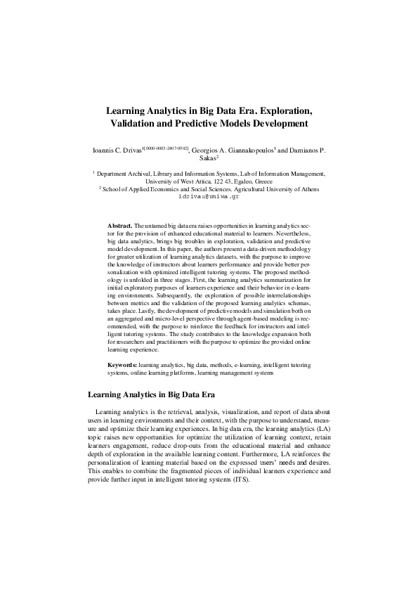(PDF) Learning Analytics in Big Data Era. Exploration, Validation and ...