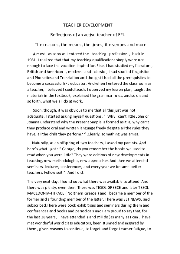 (DOC) TEACHER DEVELOPMENT Reflections of an active teacher of EFL