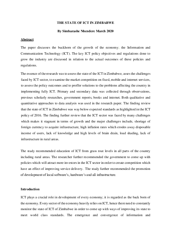 (PDF) THE STATE OF ICT IN ZIMBABWE