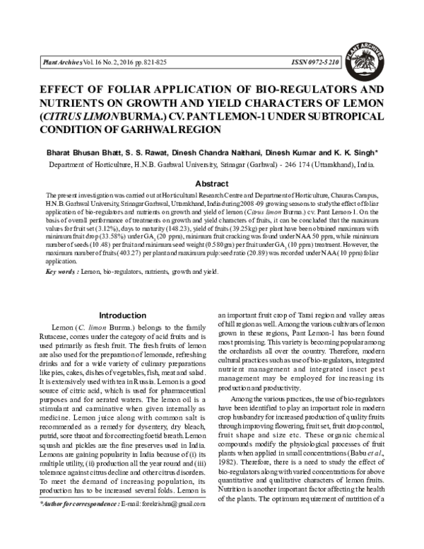 (PDF) EFFECT OF FOLIAR APPLICATION OF BIOREGULATORS AND NUTRIENTS ON GROWTH AND YIELD