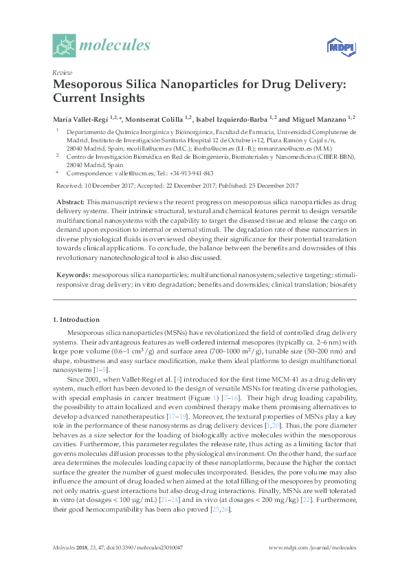 (PDF) molecules Mesoporous Silica Nanoparticles for Drug Delivery ...