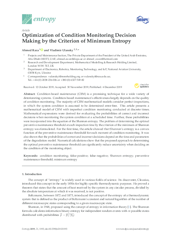  pdf optimization of condition monitoring decision making by the