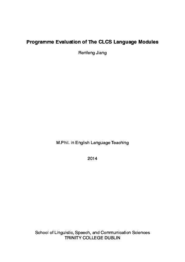 (PDF) Programme Evaluation of The CLCS Language Modules