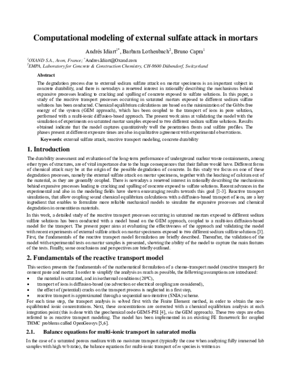 (PDF) Computational modeling of external sulfate attack in mortars