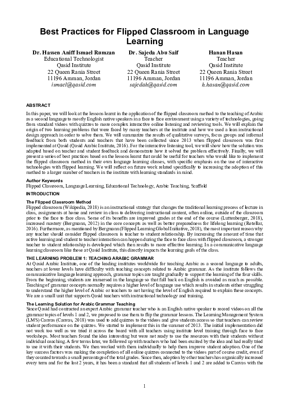 (PDF) Best Practices for Flipped Classroom in Language Learning