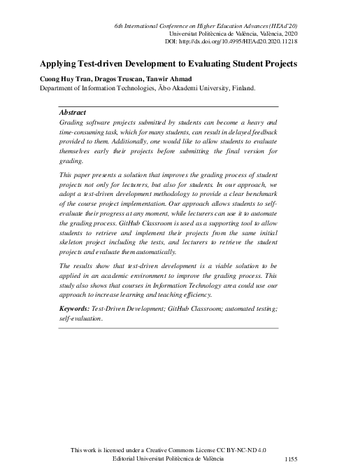 (PDF) Applying Test-driven Development to Evaluating Student Projects