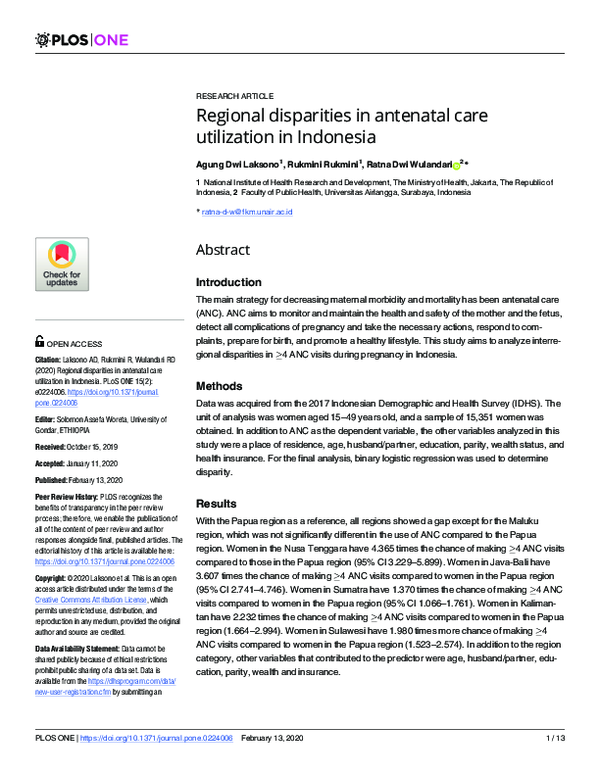 (PDF) Regional disparities in antenatal care utilization in Indonesia