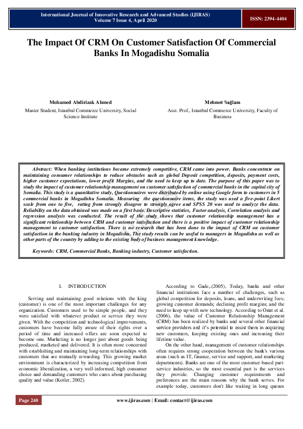 (PDF) The Impact Of CRM On Customer Satisfaction Of Commercial Banks In ...