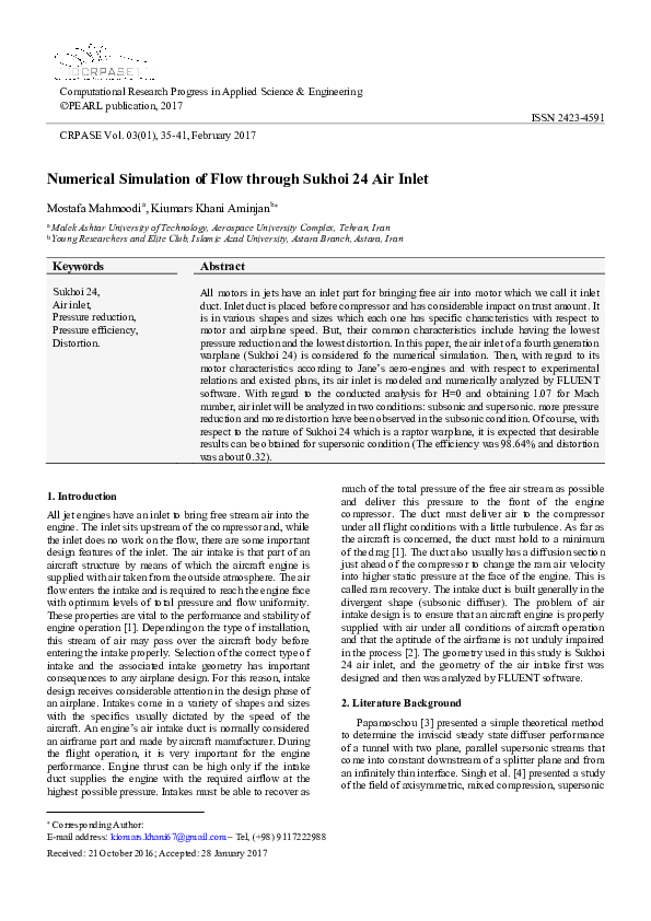 (PDF) Numerical Simulation of Flow through Sukhoi 24 Air Inlet