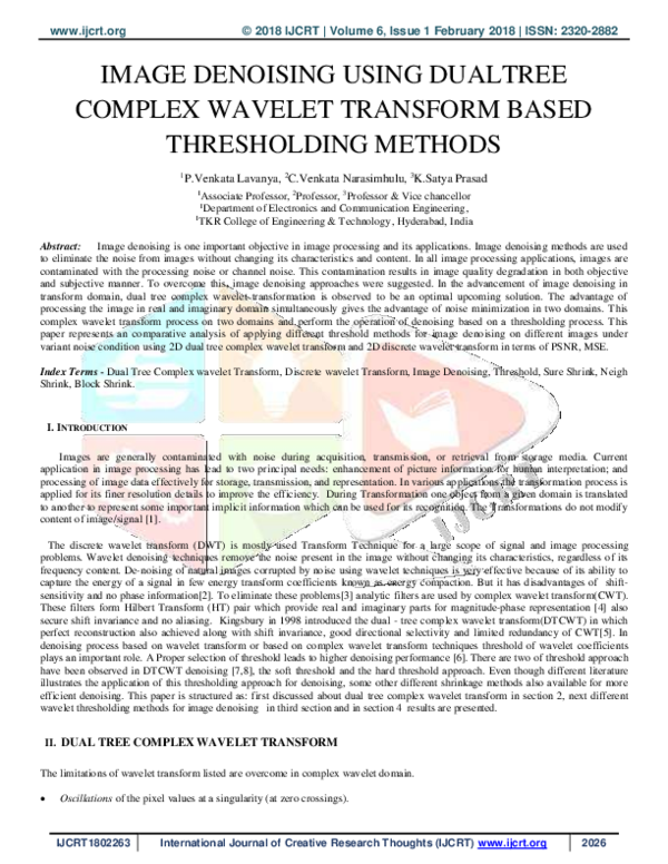 (PDF) IMAGE DENOISING USING DUALTREE COMPLEX WAVELET TRANSFORM BASED ...
