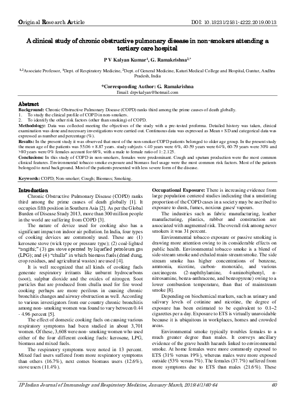 (PDF) A clinical study of chronic obstructive pulmonary disease in non ...
