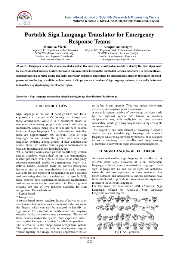 (PDF) Portable Sign Language Translator for Emergency Response Teams