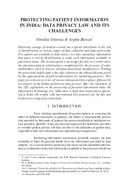 (PDF) Protecting Patient Information in India: Data Privacy Law and its ...