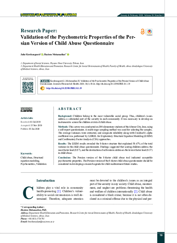 (PDF) Validation of the Psychometric Properties of the Persian Version ...