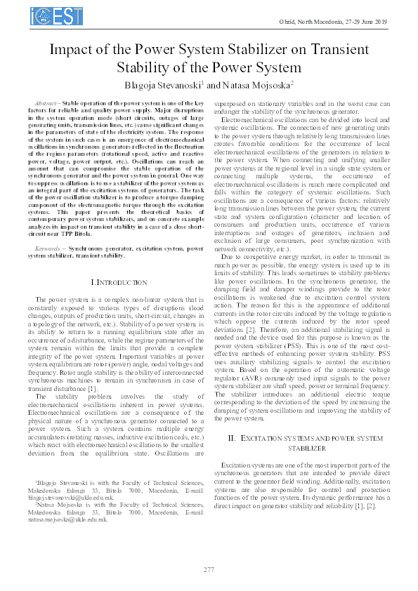 (PDF) Impact of the Power System Stabilizer on Transient Stability of ...
