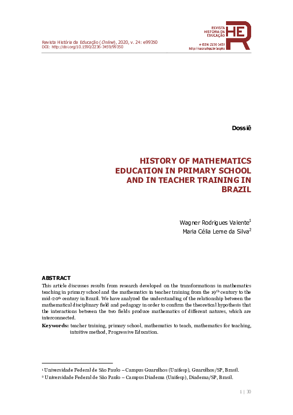 (PDF) HISTORY OF MATHEMATICS EDUCATION IN PRIMARY SCHOOL AND IN TEACHER ...