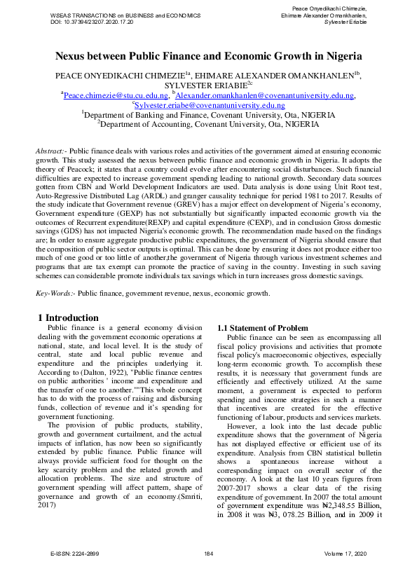 (PDF) Nexus between Public Finance and Economic Growth in Nigeria