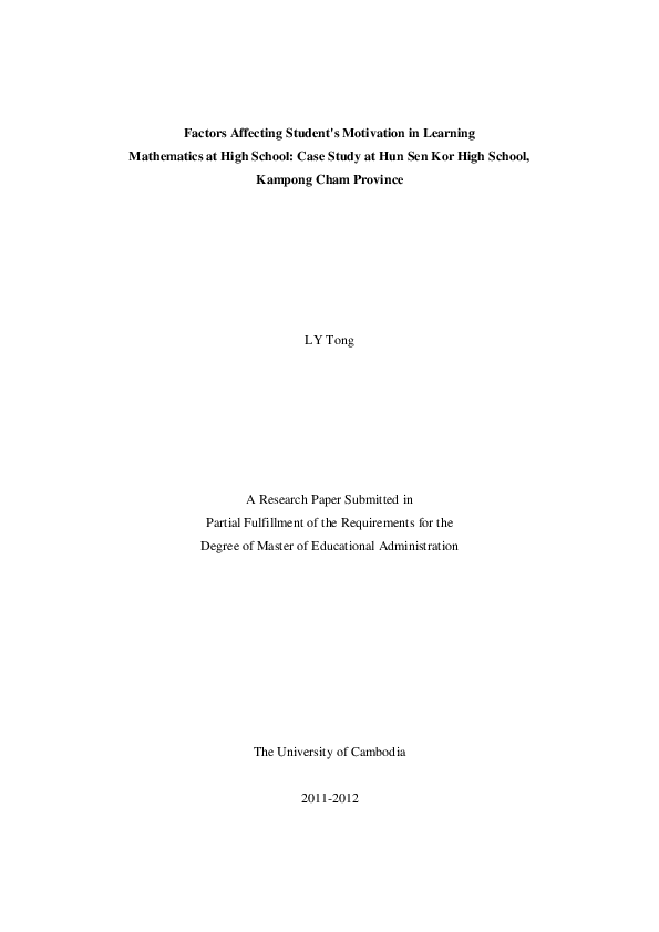 (PDF) Factors Affecting Student's Motivation in Learning Mathematics at ...