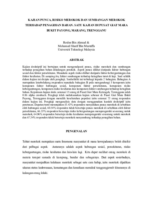 Pdf Kajian Punca Risiko Merokok Dan Sumbangan Merokok Es Trig Academia Edu