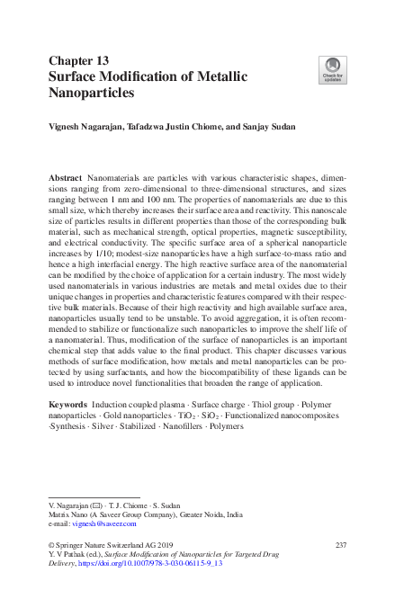 (PDF) Surface Modification of Metallic Nanoparticles